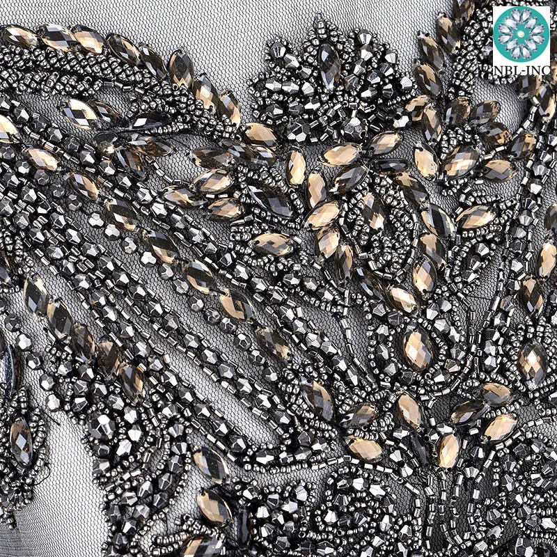 (5 шт.) ручная вышивка бисером серая аппликация лифа сшитая на платья WDD0809|sew on