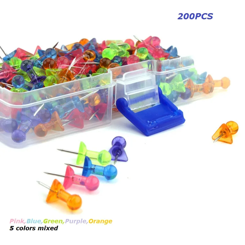 200pcs Colored push pin Standard map pins alfinete chinchetas pushpins Stationery Round head small triangle transparent tacks |