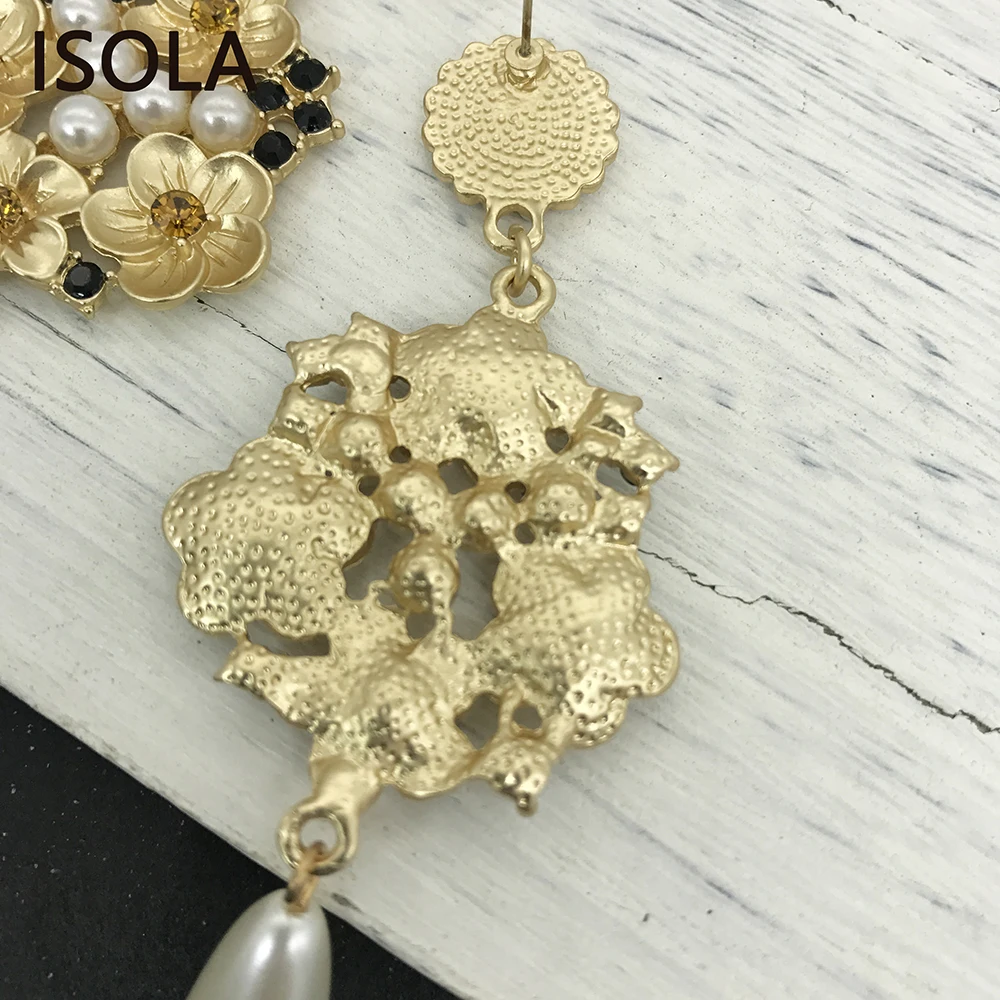 Женские классические серьги ISOLA длинные висячие с искусственным жемчугом и