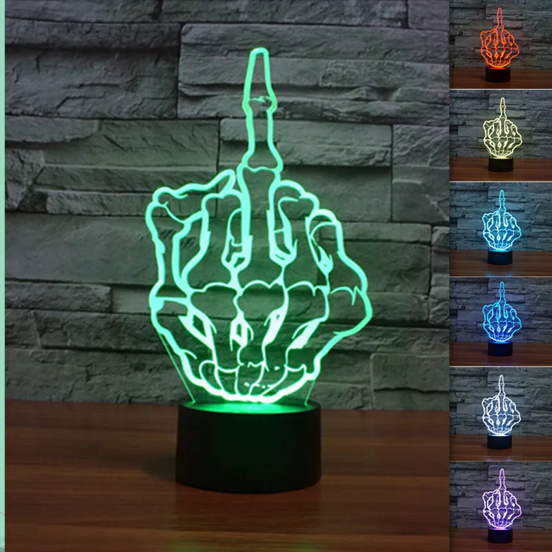 3D иллюзия в форме среднего пальца лампа 7 цветов меняющая ночник как прикроватная