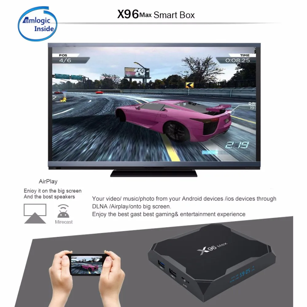 X96 MAX Smart tv Box Android 8 1 Amlogic S905X2 LPDDR4 четырехъядерный ТВ-бокс 4 Гб 64 2 г 5 WiFi Bluetooth K HD
