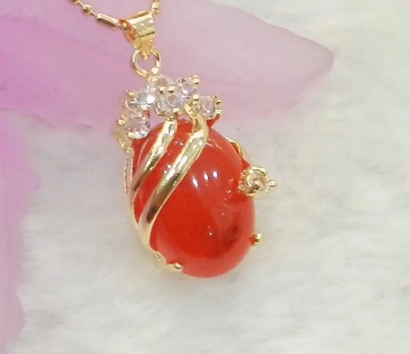 Изысканный Золотой цвет 13x18 мм красный нефрит кулон ожерелье AAA 5 27|necklace earing|pendant