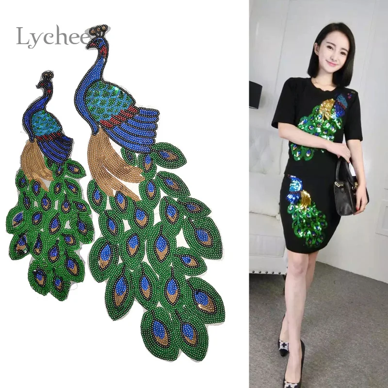 Lychee Life 1 шт. вышивка павлина с блестками нашивка вышитая аппликация на одежду