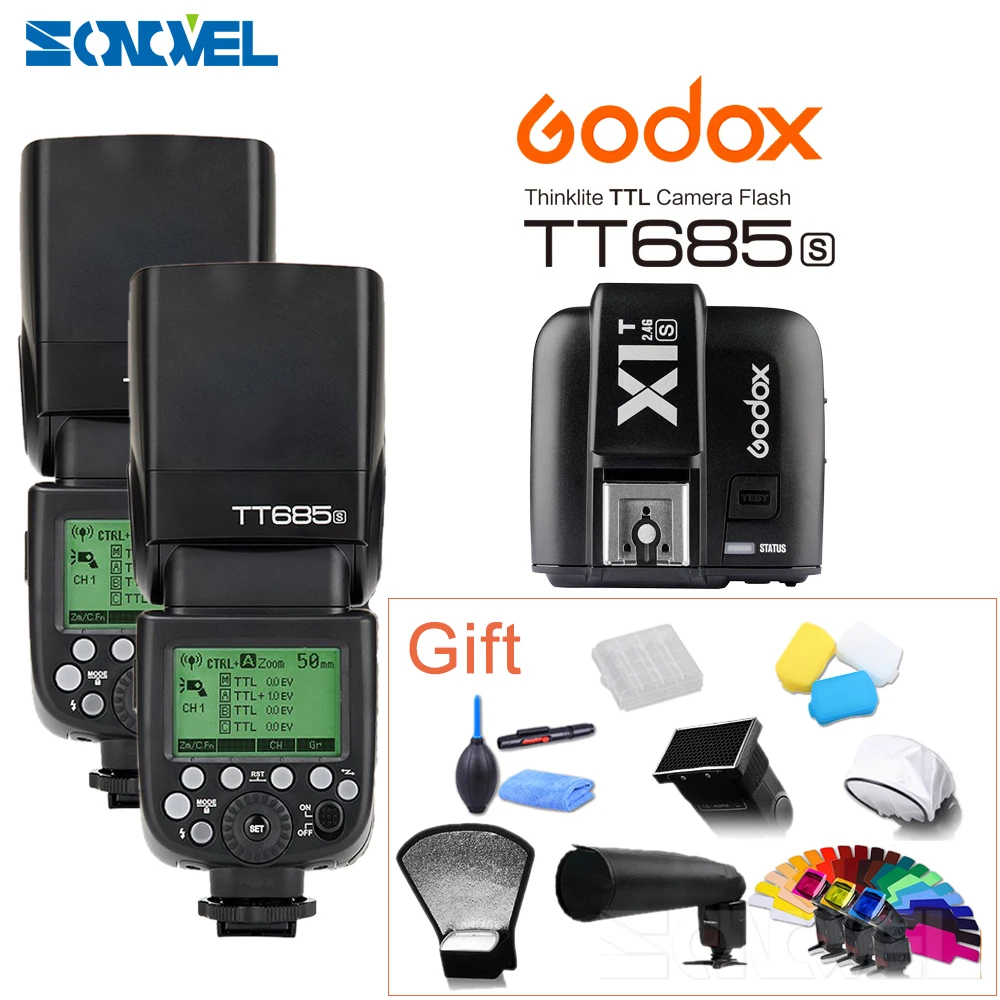 2x Godox TT685S 2 4G HSS TTL GN60 Flash Speedlite + X1T S передатчик триггера для цифровых зеркальных