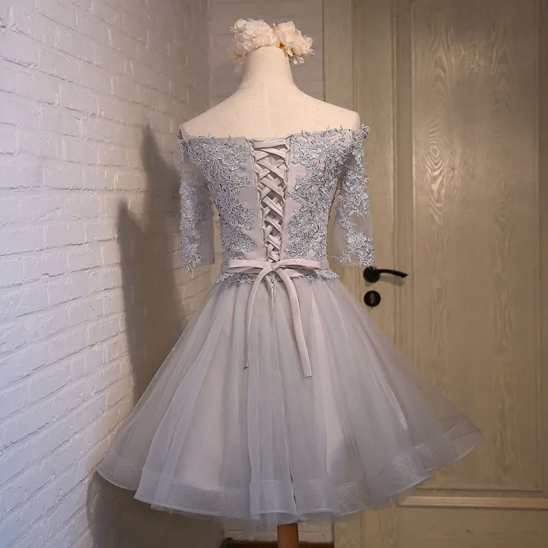 Хит продаж кружевные короткие платья подружки невесты с вырезом лодочкой