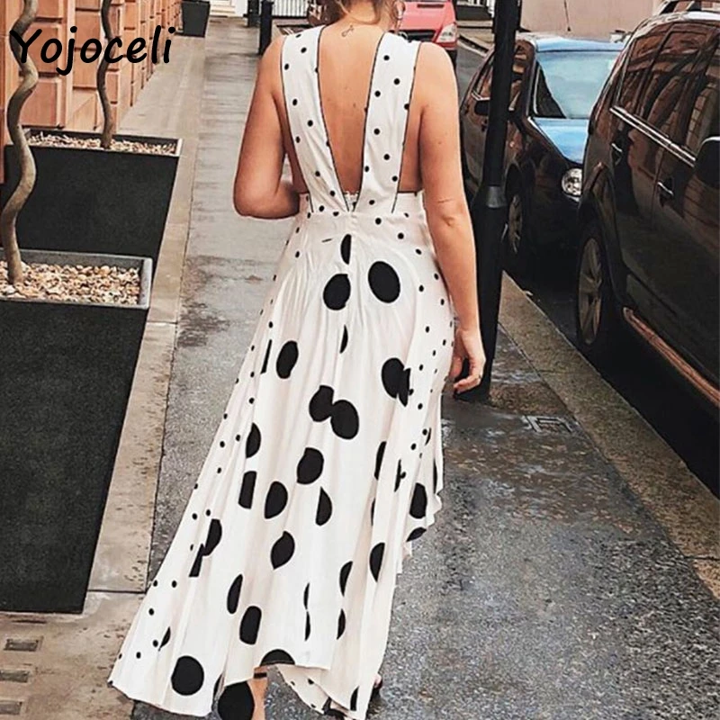 Yojoceli 2018 сексуальное осеннее платье в горошек для женщин уличная Бохо пляжное
