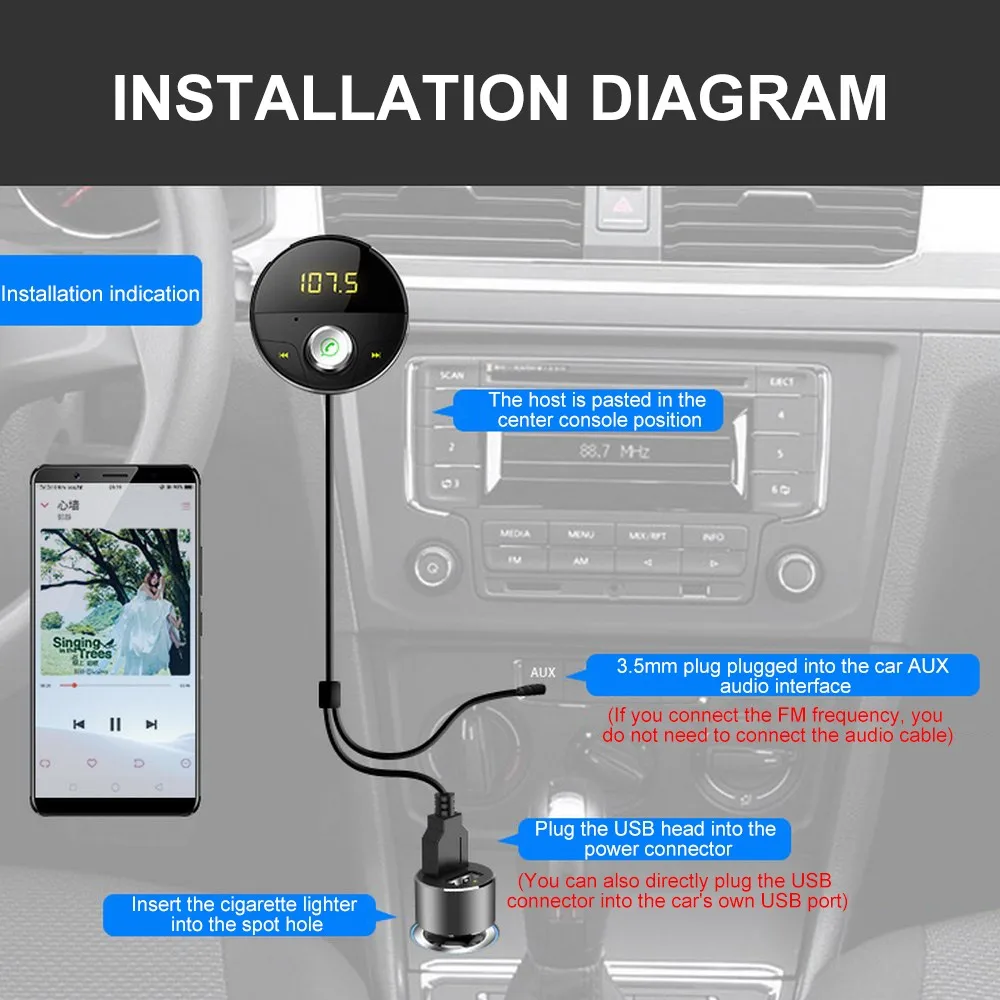 

Car Modulator Bluetooth MP3 USB FM Modulator Center Console Car Mp3 Bluetooth Player AUX FM Transmitter Car MP3 Bluetooth Player