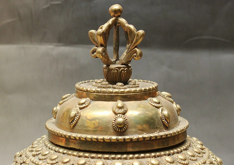 12 &quotТибет Буддизм Храм Латунь 8 Благоприятный Символ Статуя Ваджра Горшок Jar Крок