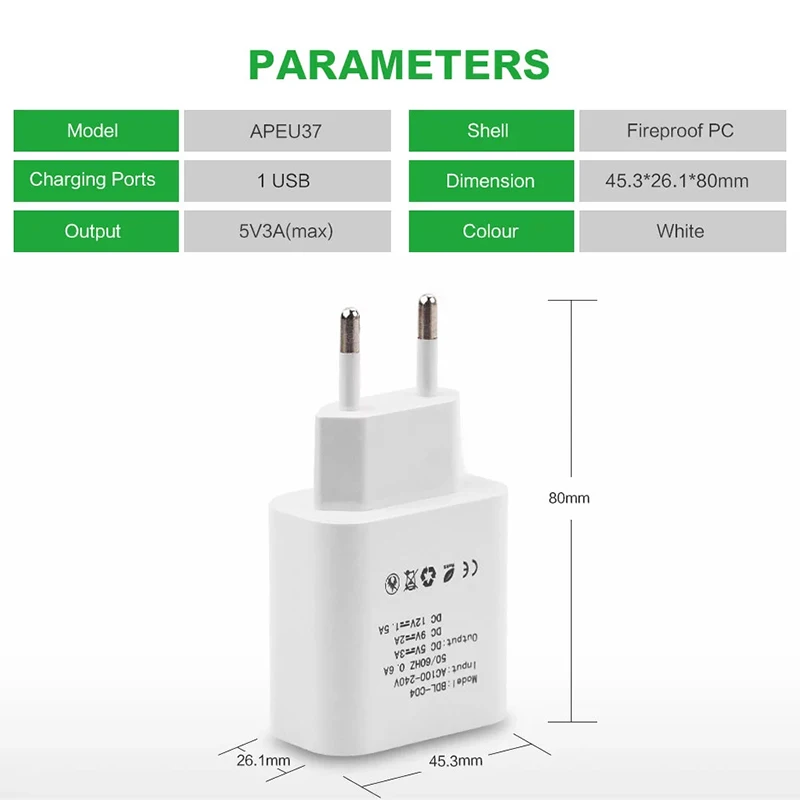 Appacs 18 W EU Зарядное устройство QC3.0 мобильного телефона 5 V 3A и 9 2A для телефонов
