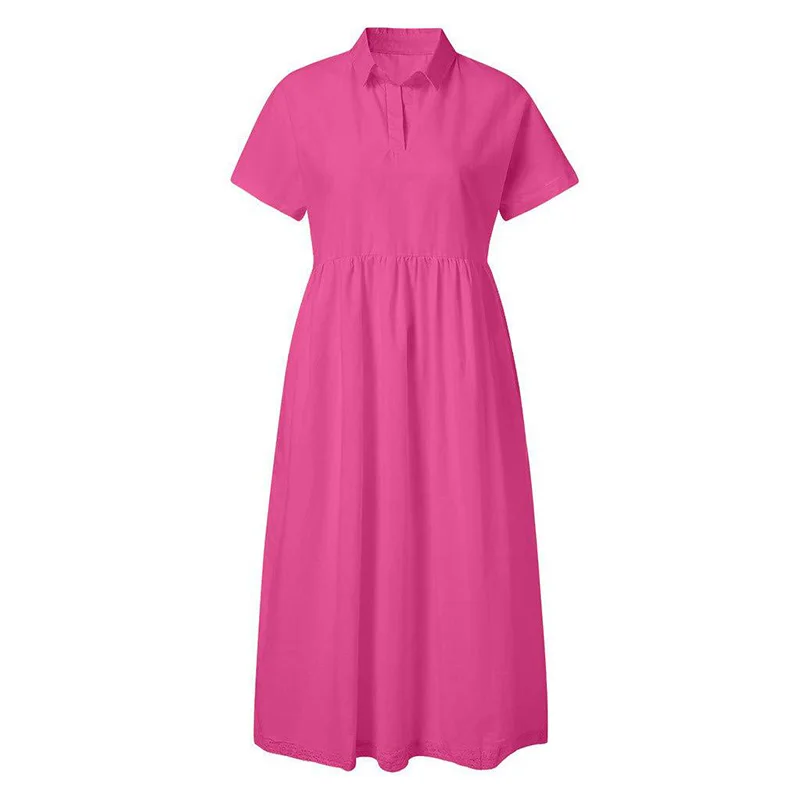 Женское однотонное платье с коротким рукавом свободное повседневное