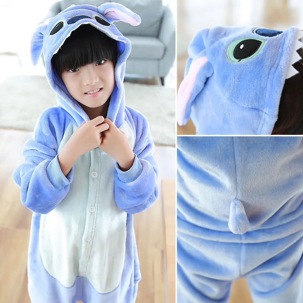 halloween kids girls boys Kigurumi Flannel Blue lilo and stitch costume Onesie Unisex Stich Pajamas Cosplay Animal stich Pyjamas |