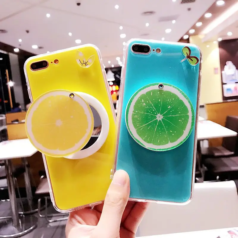 Summer Cute Fruits Phone Case For iPhone 6 6S 7 8 Plus 3D Lemon Grapefruit Mirror Watermelon Protective Soft Mobile Cover | Мобильные