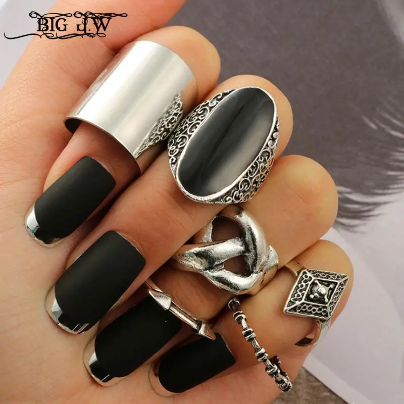 Большой J.W Богемия старинное серебро геометрический Спайк черной эмалью широкий