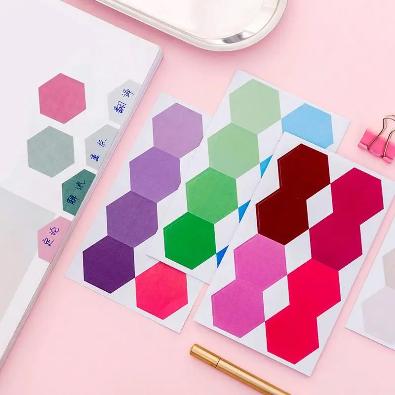 Градиентный цвет Шестигранная этикетка блокнот Липкие заметки канцелярские
