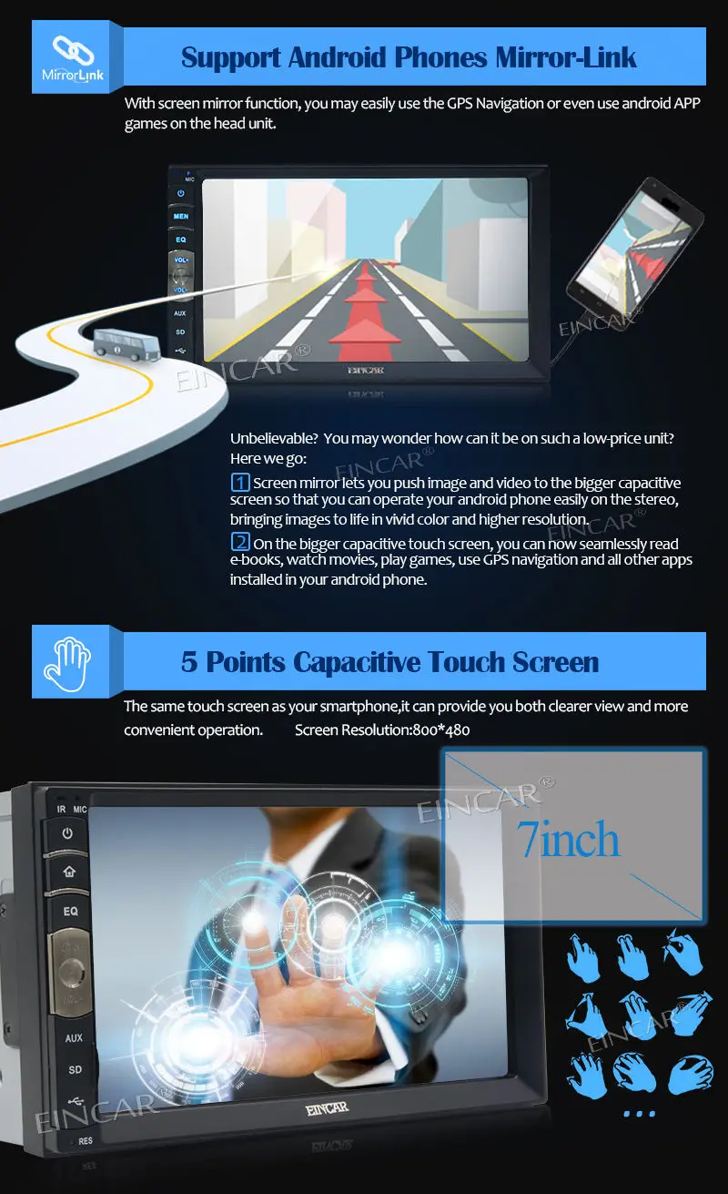 7 дюймов двойной 2 дин MP5 плеер Зеркало Ссылка FM сенсорный экран радио USB без DVD
