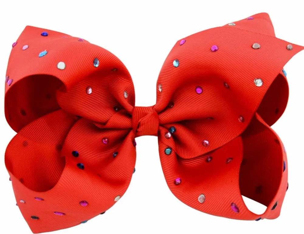 

free shipping 12pcs 8" Large colorful diamond boutique Bow With Hair Clip rhinestones big hair bows Girls Kids Handmade Hair