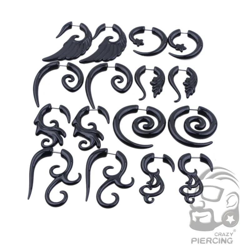 Черные акриловые фальшивые жевательные спиральные ушные расширители датчиков