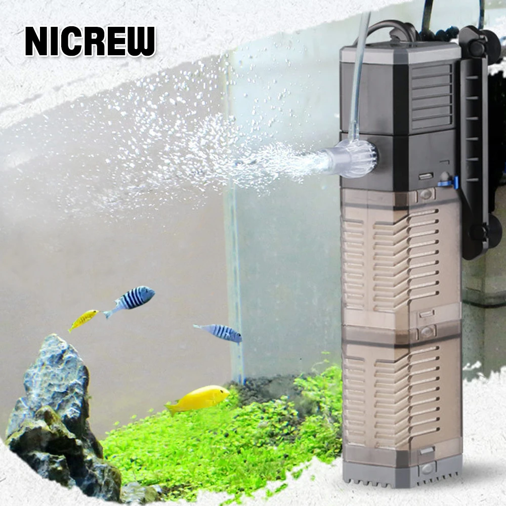 

NICREW SUNSUN 4 In 1 Aquarium Submersible Filter Water Pump Air Pump Wave Maker Water Circulation Sponge Filter for Fish Tank