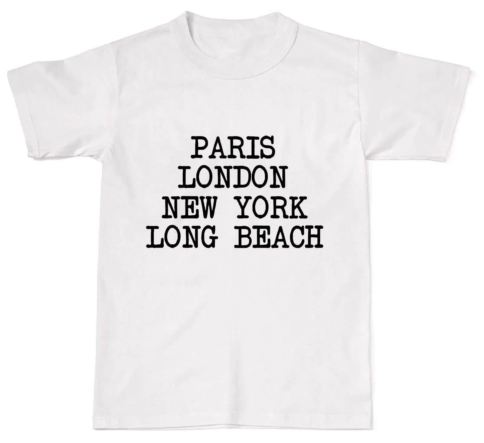 

2019 NEW YORK LONDON PARIS LONG BEACH USA CITY Mens Womens Cotton T shirt