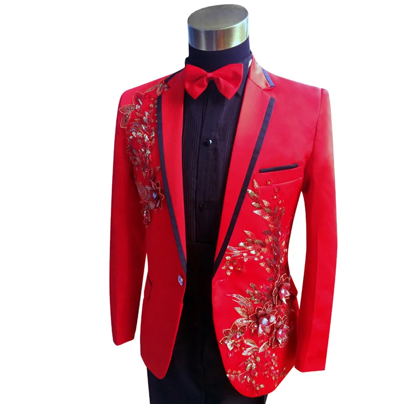 Мужской смокинг с блестками Красный Блейзер большие размеры 3XL 4XL|prom suits men|red prom