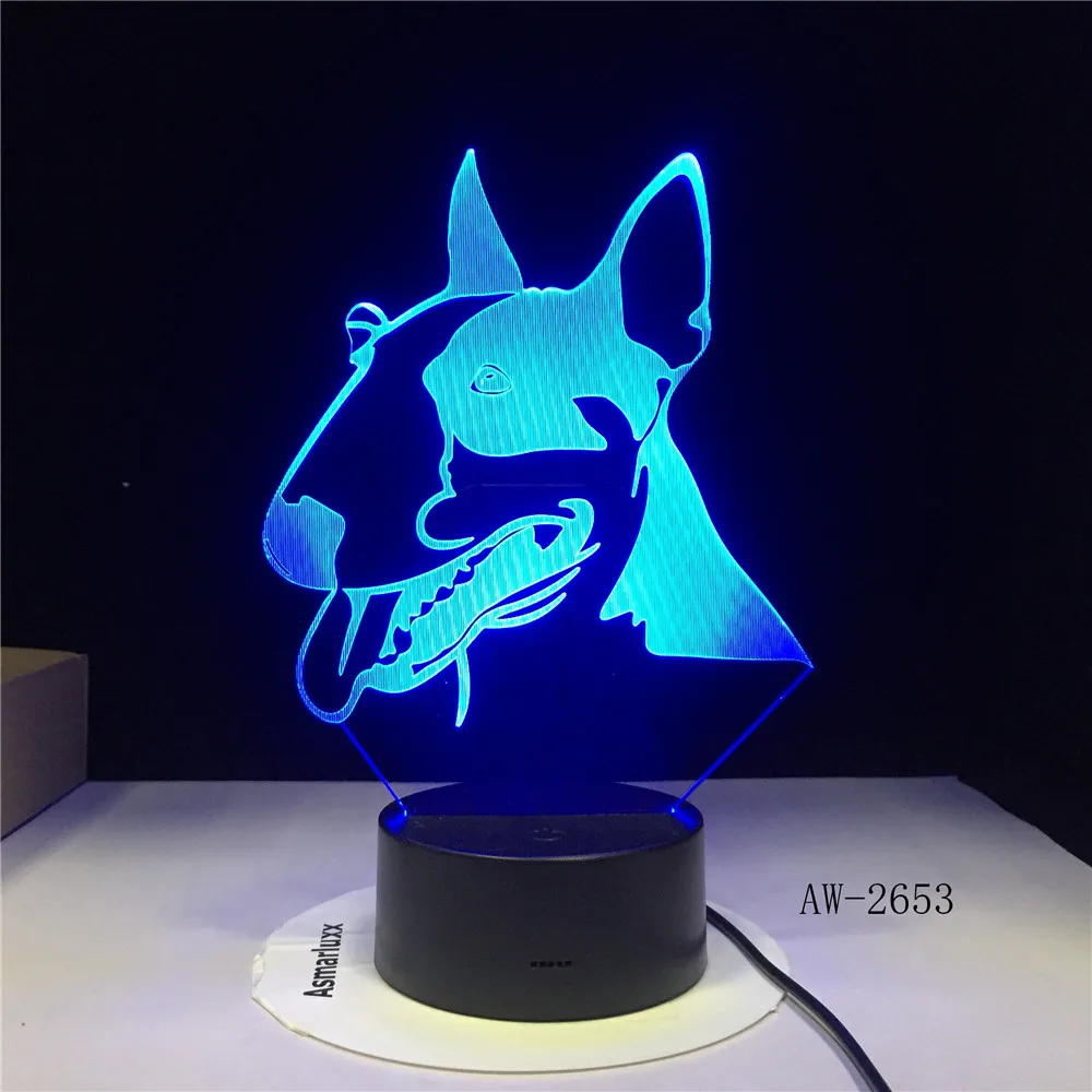 Креативный детский подарок 3D Illuison Pet лампа в виде собаки бультерьер светодиодный ночник креативный декоративный Настольный светильник Прямая поставка AW-2653
