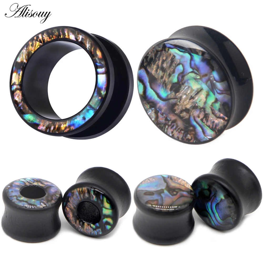 

2PCS Punk Acrylic Ear Tunnel Plugs Shellhard Abalone Shell Wood Ear Gauges Plugs Body Piercing Jewelry Ear Expander 6mm -25mm