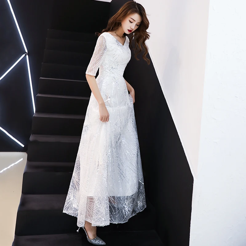 Роскошное белое вечернее длинное платье с блестками на заказ женское