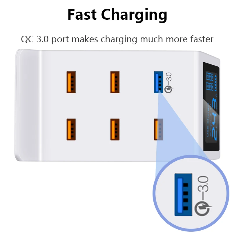 Многопортовая настольная USB зарядная станция с ЖК-дисплеем, умная Быстрая зарядка 3,0, быстрая зарядка, USB зарядное устройство, док-станция, EU, US, UK, AU Plug