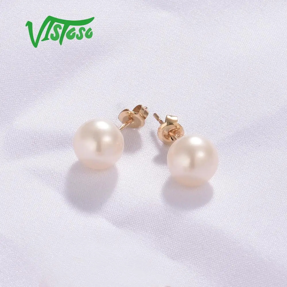 Серьги-гвоздики VISTOSO для женщин, Аутентичные, 14 K, 585, желтое золото, элегантные, Сияющие, пресная вода, белый жемчуг, уникальные модные ювелирные изделия