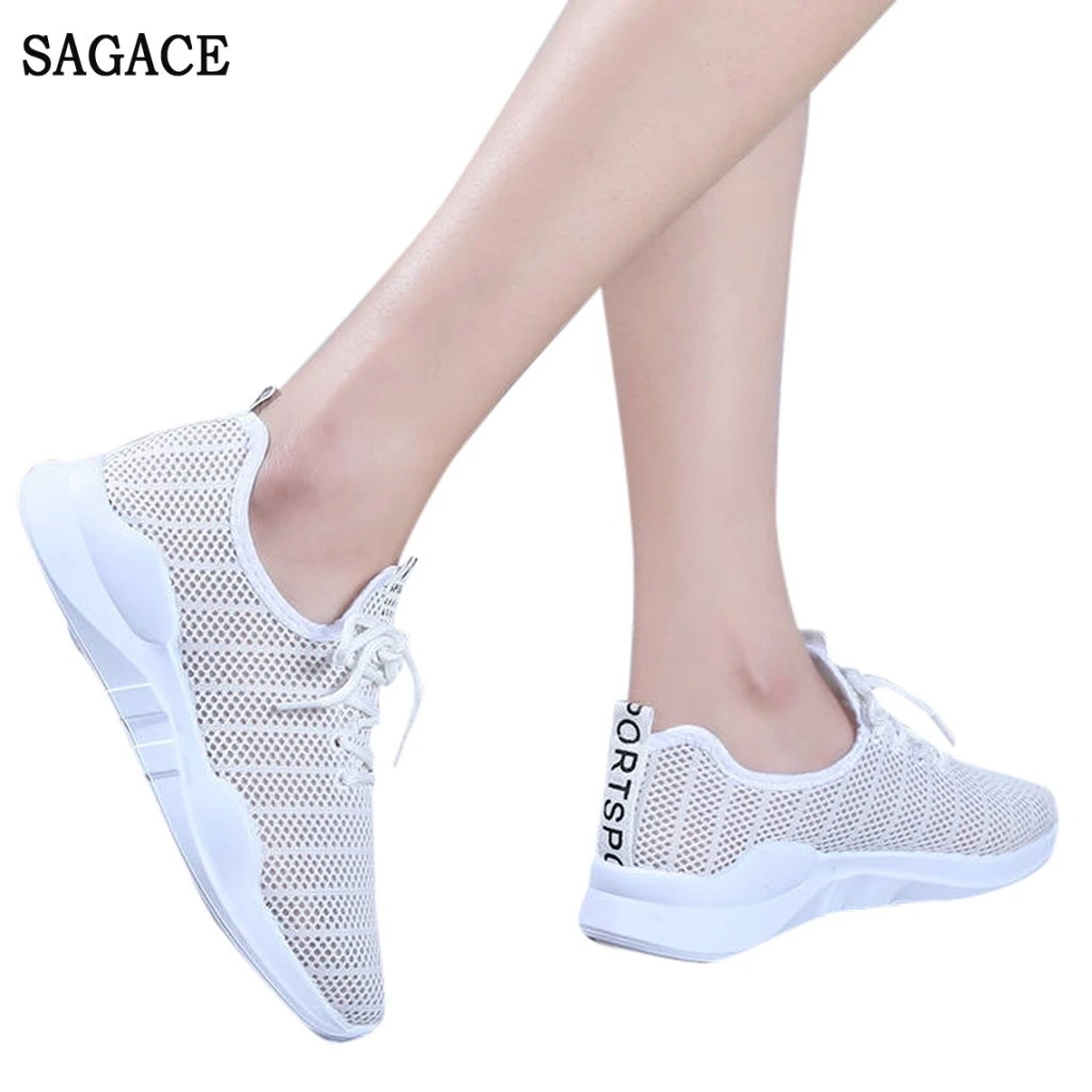 SAGACE Women Summer Mesh Breathable Sport Shoes Vulcanized Sneakers Pumps Lightweigh Shoes Ladies Casual Lace Up Fitness Pumps