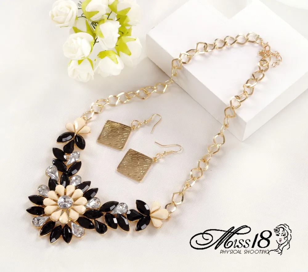 Hot Selling 2014 women jewelry set fashion 3D flower statement necklaces for girls including earring 4color choice JSH 0022|necklace men|necklace