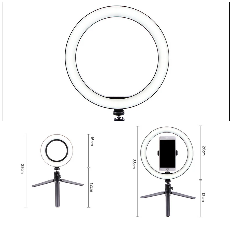 Светодиодный кольцевой светильник для фотосъемки лампа 16 см/26 см с регулируемой