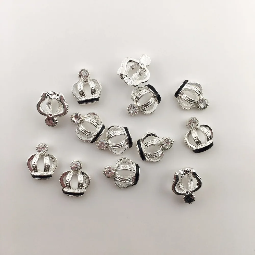 

LEAMX 10pcs/pack 3D Nail Jewelry rhinestone alloy Shiny Silver Crown Metal Decoration Nails Art Manicure Design crystal Nail