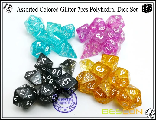 28 шт Ассорти разноцветные блёстки многогранные Dice 7 шт набор 4, блеск RPG Набор кубиков d4 d6 d8 d10 d12 d20 d%, прозрачная труба упаковки