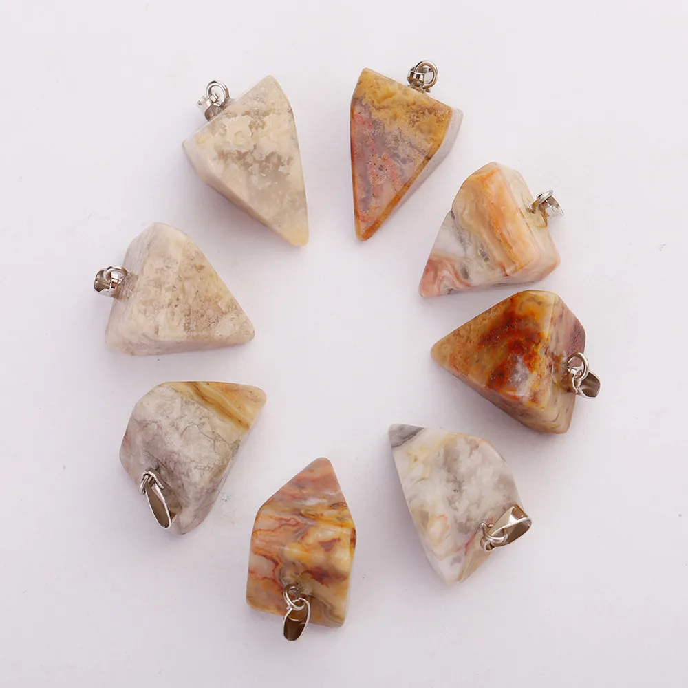 Crazy agate 25 шт./партия высококачественные модные натуральные кристаллическая Пирамида кварцевые каменные подвесные украшения для женщин подарок - Окраска металла: Crazy agate