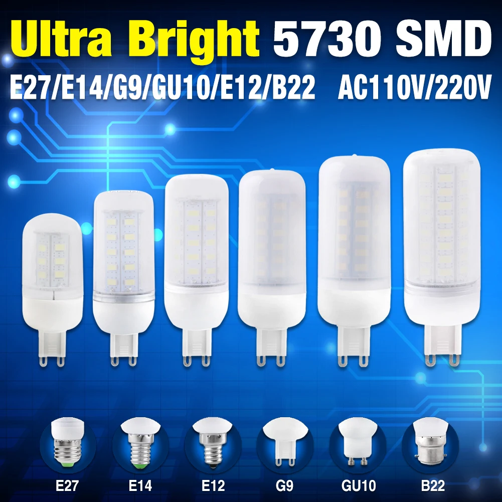 E27 GU10 G9 E14 B22 E12 220/110V Светодиодный светильник 24 светодиодный 30 светодиодный 36 светодиодный 48 Светодиодный 69 Светодиодный точечный светильник, SMD5730 светодиодный лампы Хрустальная Люстра мозоли светильник