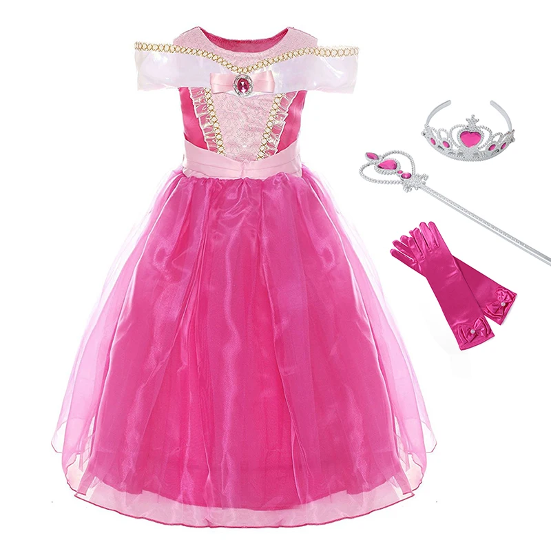 Princess Dress Aurora Costume for Girls Cosplay Gown Kids Pink Tutu Child Halloween Party Clothes Sleeping Beauty | Детская одежда и