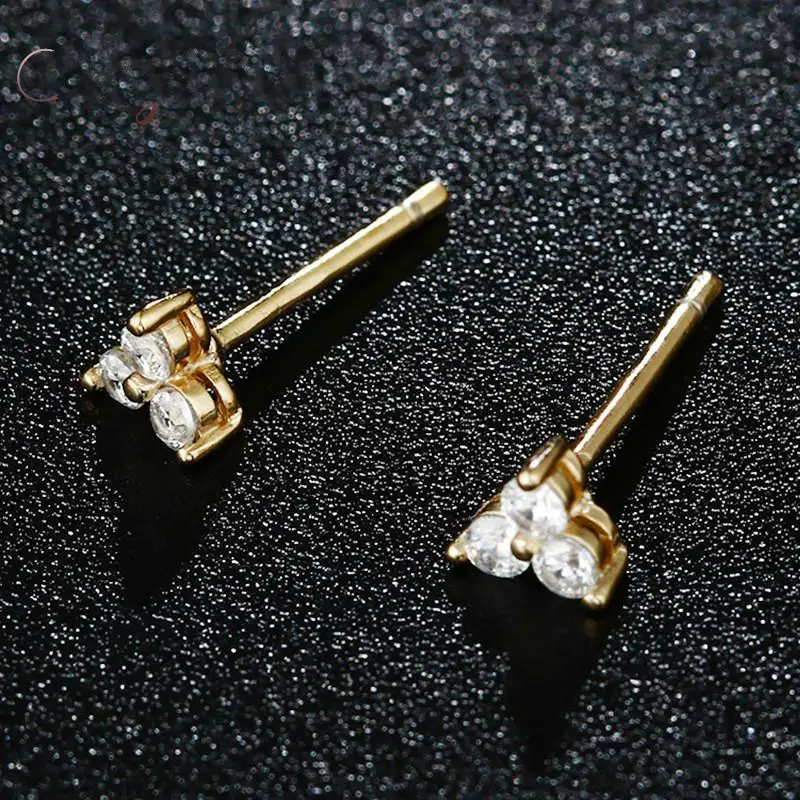 Gold-color Fengxiaoling 925 пробы серебряные золотые треугольные серьги с цирконием кубической огранки для женщин модные вечерние ювелирные изделия - Metal Color: Gold-color