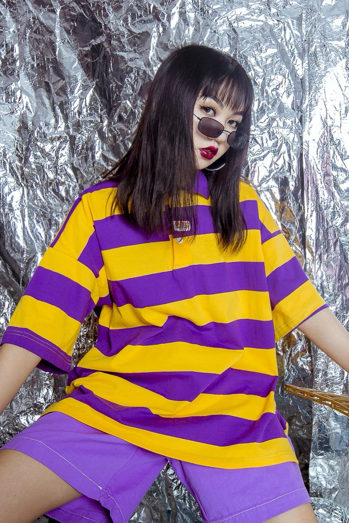 Толстые полосатые футболки Harajuku с жасминовым вкусом свободная футболка рукавом 5