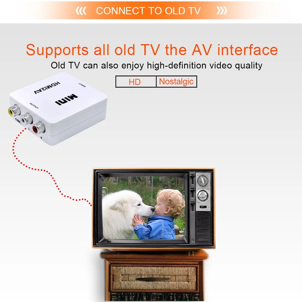 TISHRIC Новый мини HDMI2AV HDMI К AV скейлер композитный HD видео конвертер адаптер Коробка