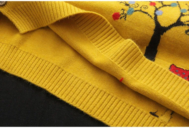 Sweet Lovely Jacquard Cats Tree Pattern Vest Pullovers Women Yellow Spring Autumn Knitted Waistcoats Sleeveless Vest Tops Tank