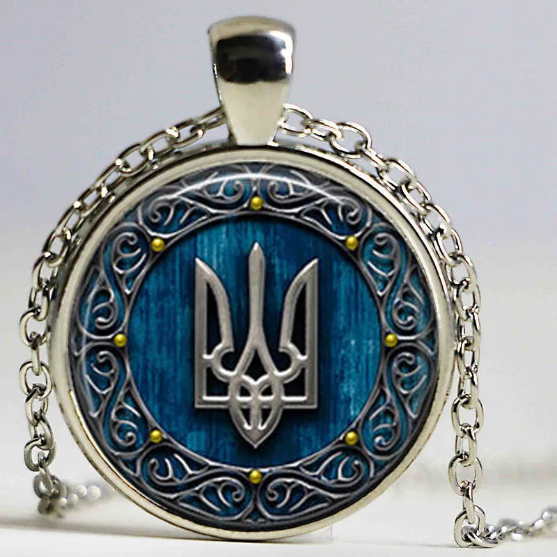 Tryzub Украина кулон ювелирные изделия стекло кабошон ожерелье HZ1 - Окраска металла: 1Silver