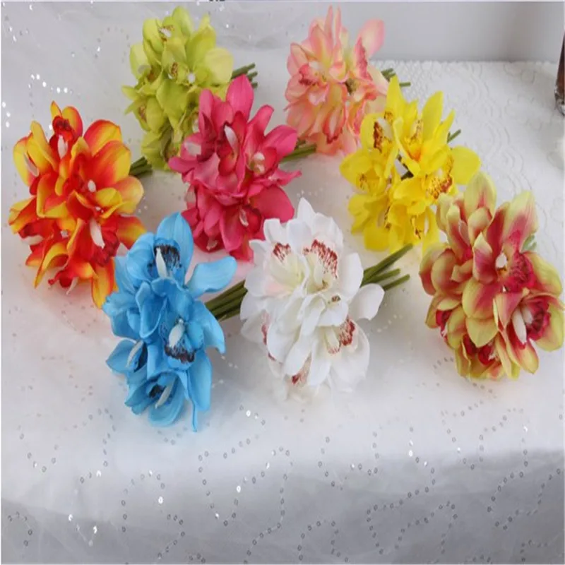 Настоящая сенсорная печать Cymbidium 6 головок искусственный цветок латекс ручная