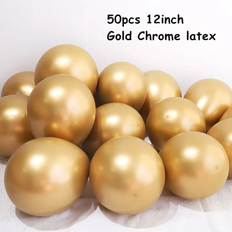 50pcs Gold Chrome 76 шт./лот металлик Chrome латексные гелиевые шары с днем рождения письмо воздушный шар украшения для детей и взрослых Шары поставки - Цвет: 50pcs Gold Chrome