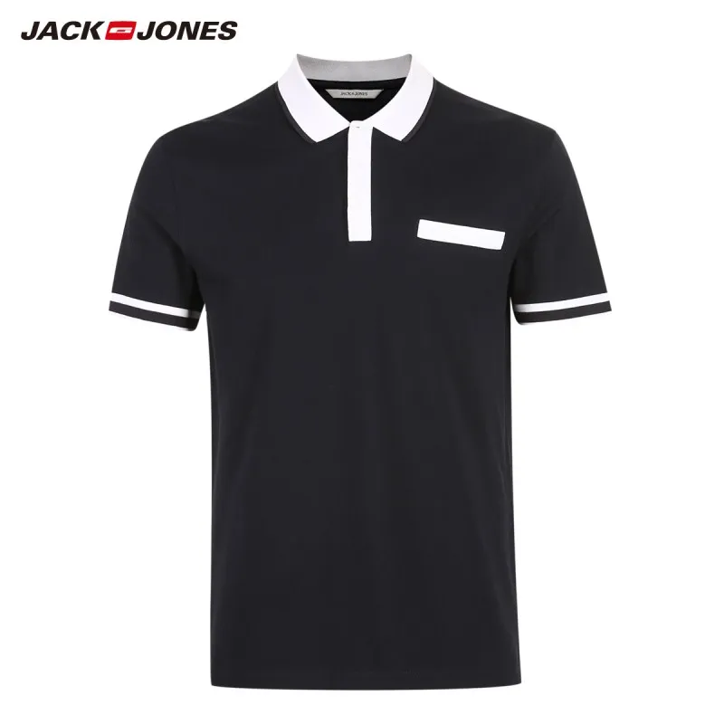 Jack Jones мужская хлопковая рубашка-поло с контрастным отложным воротником прямого кроя с короткими рукавами 219206502