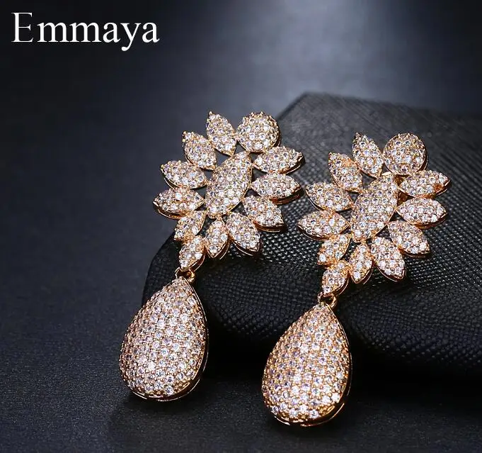 18k gold Emmaya бренд элегантность Шарм AAA белый кубический циркон три цвета оригинальность ювелирные изделия серьги для женщин трендовые свадебный подарок - Окраска металла: 18k gold