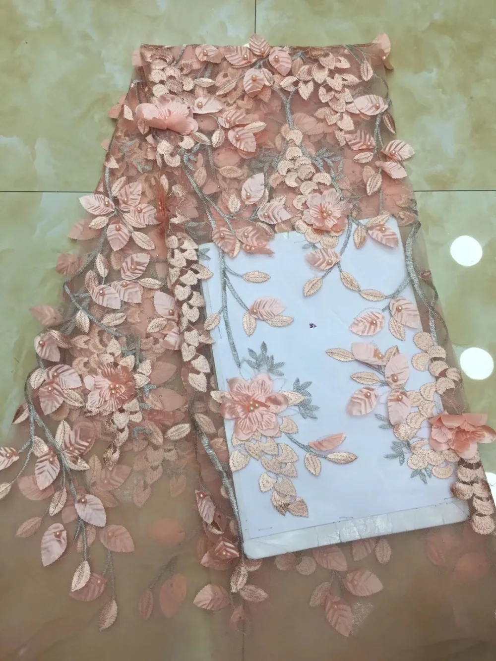 

New arrival 3D flower lace tulle fabric high quality beaded french lace fabric french lace for wedding party ML6998