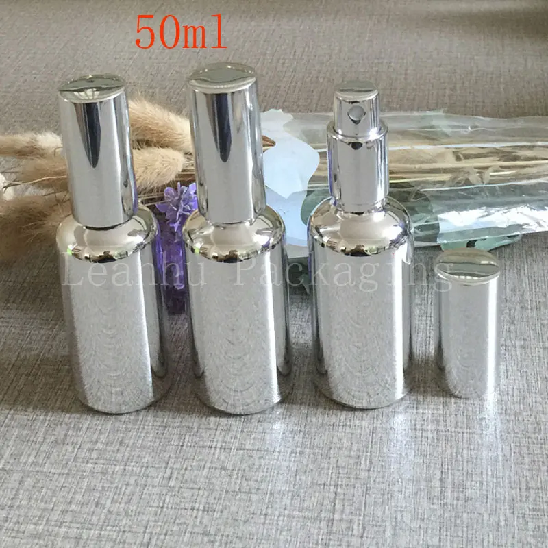 Wholesale 50ml Perfume Fine Mist Spray Bottle , 50cc Imported Pure Silver Gel Bottle, Toner/Water Packaging Container