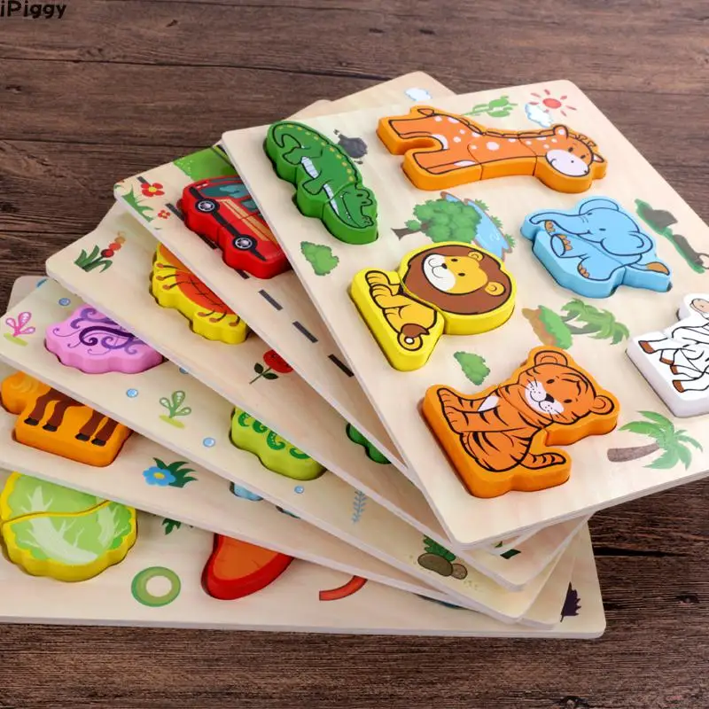 iPiggy New Arrival Baby Toys 3D Puzzle Wooden Carton Animal Fruit Matching Board Children Educational Birthday Gift | Игрушки и хобби