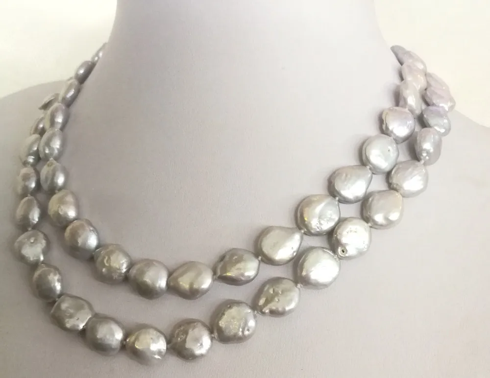 Women Jewelry 2 Rows natural pearl 12-13mm round slice coin freshwater clasp necklace gift 17'' 43cm | Украшения и